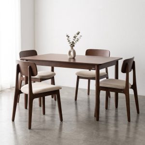 Bộ Bàn Ăn MILAN & 4 Ghế ăn VLINE Cao 820 (Màu Nâu/Be)