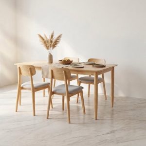 Bộ Bàn Ăn MILAN & 4 Ghế ăn VLINE Cao 820 (Màu Tự nhiên/Be)