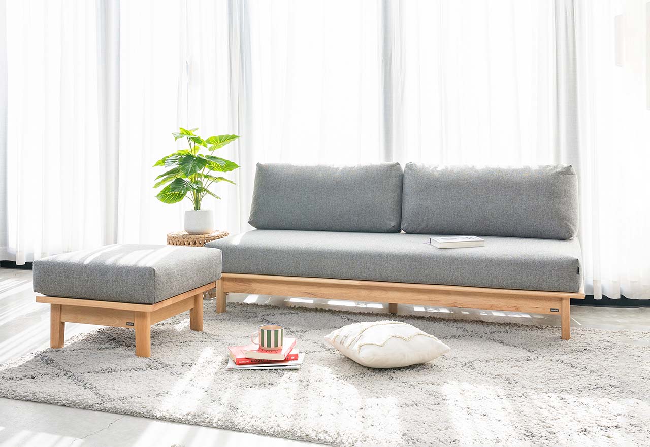 Ghế Đôn Sofa Gỗ Cao Su Tự Nhiên LE DECOR VLINE 601 Màu Xám Đậm màu tự nhiên