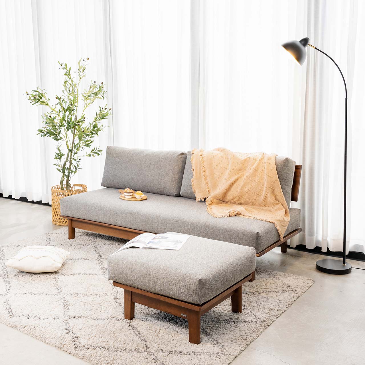 Ghế Đôn Sofa Gỗ Cao Su Tự Nhiên LE DECOR VLINE 601 Màu Xám Đậm màu xám đậm
