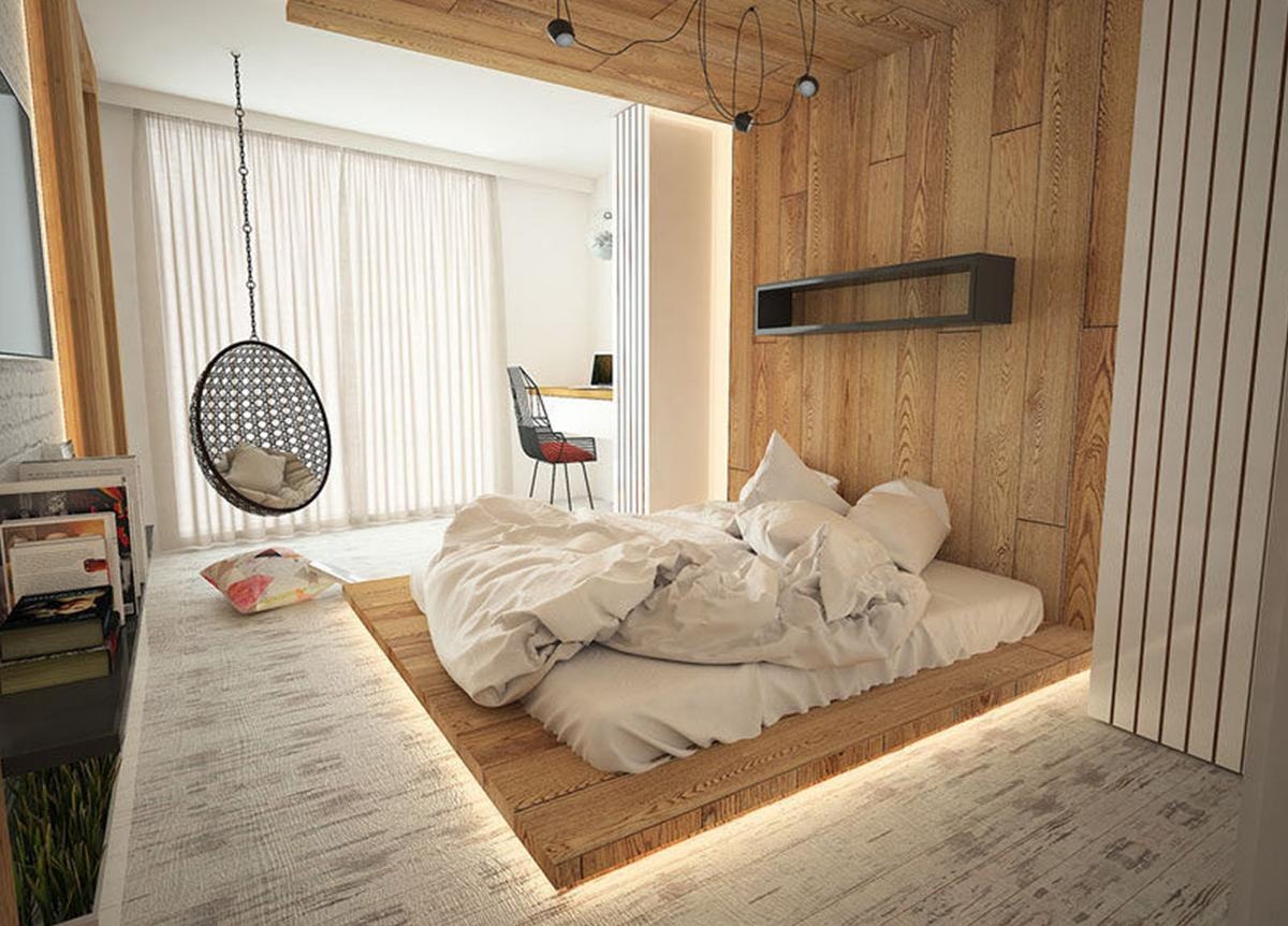 Trang trí phòng ngủ không giường kết hợp đèn led tinh tế