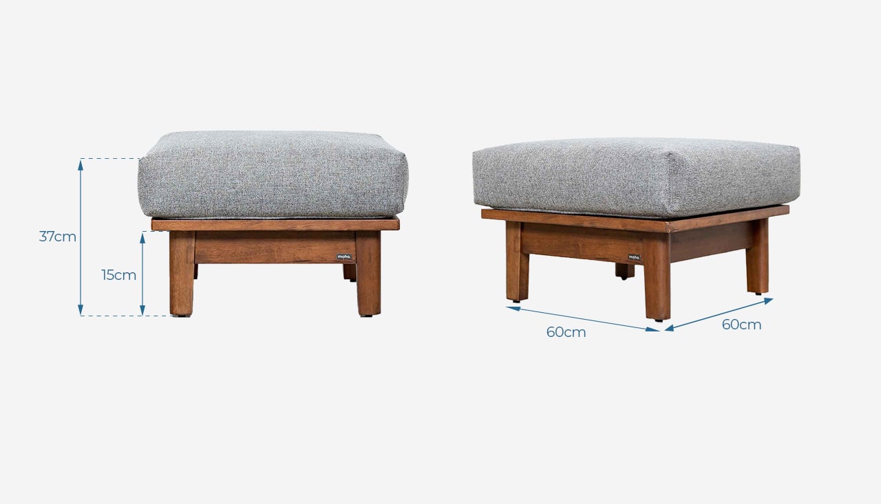 Kích thước Ghế Đôn Sofa Gỗ Cao Su Tự Nhiên LE DECOR VLINE 601 Màu Xám Đậm