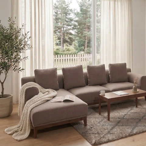 Combo Sofa Gỗ Cao Su Chữ L HOBRO ( Màu nâu, 2m7)