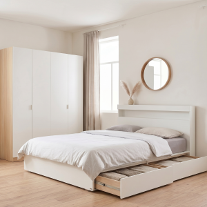Giường Ngủ Có Hộc & Ổ Điện VIENNA - Màu Trắng